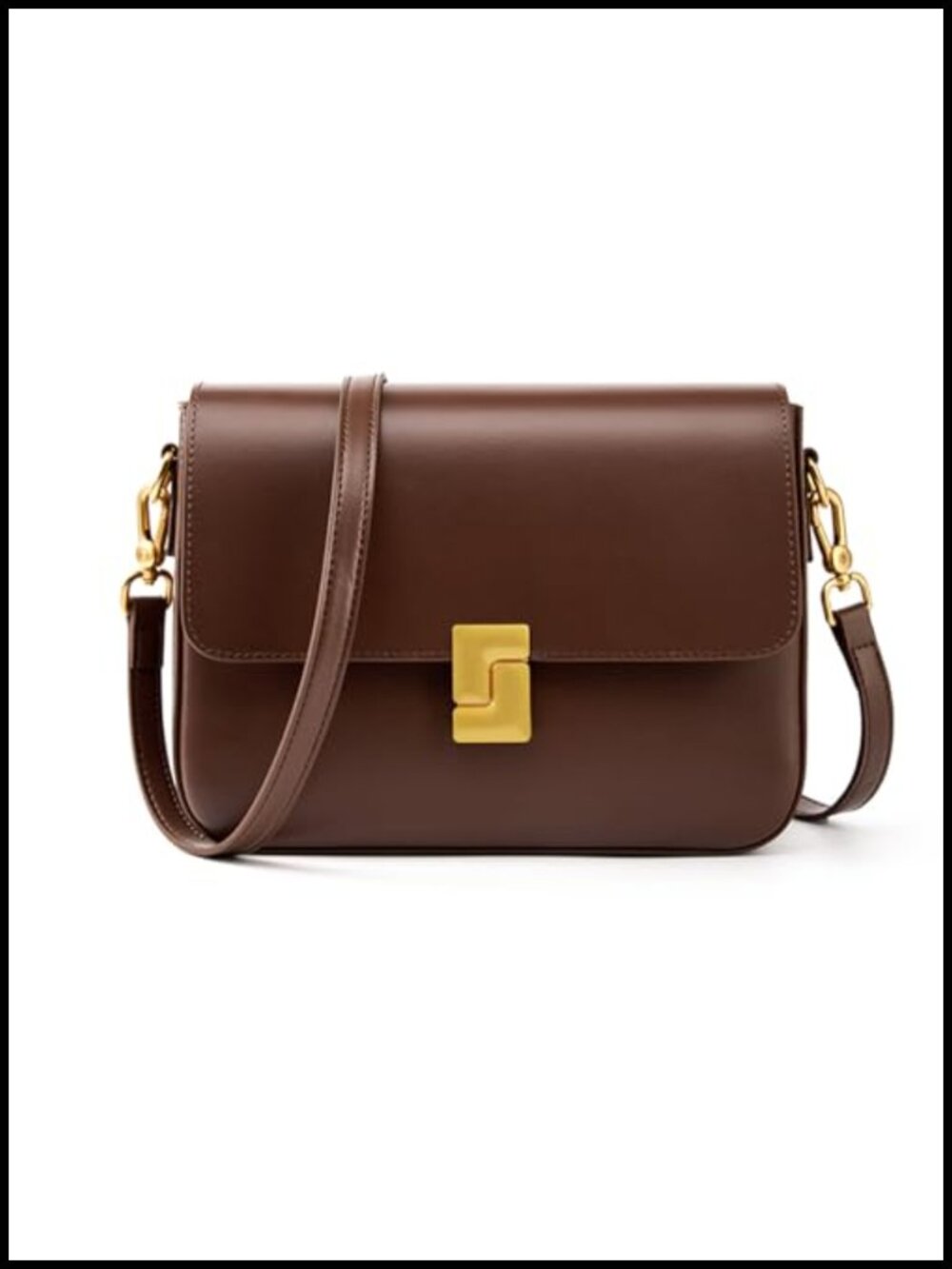 Leather Crossbody Shoulder Handbag Purse with Gold Hardware & Adjustable Strap